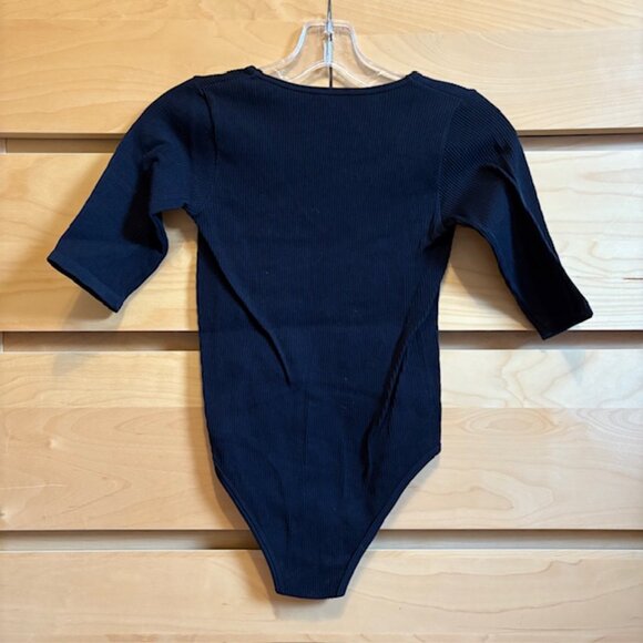ZARA BLACK RIBBED SEAMLESS BODYSUIT, SIZE: XS-S, LIKE NEW - Picture 2 of 3